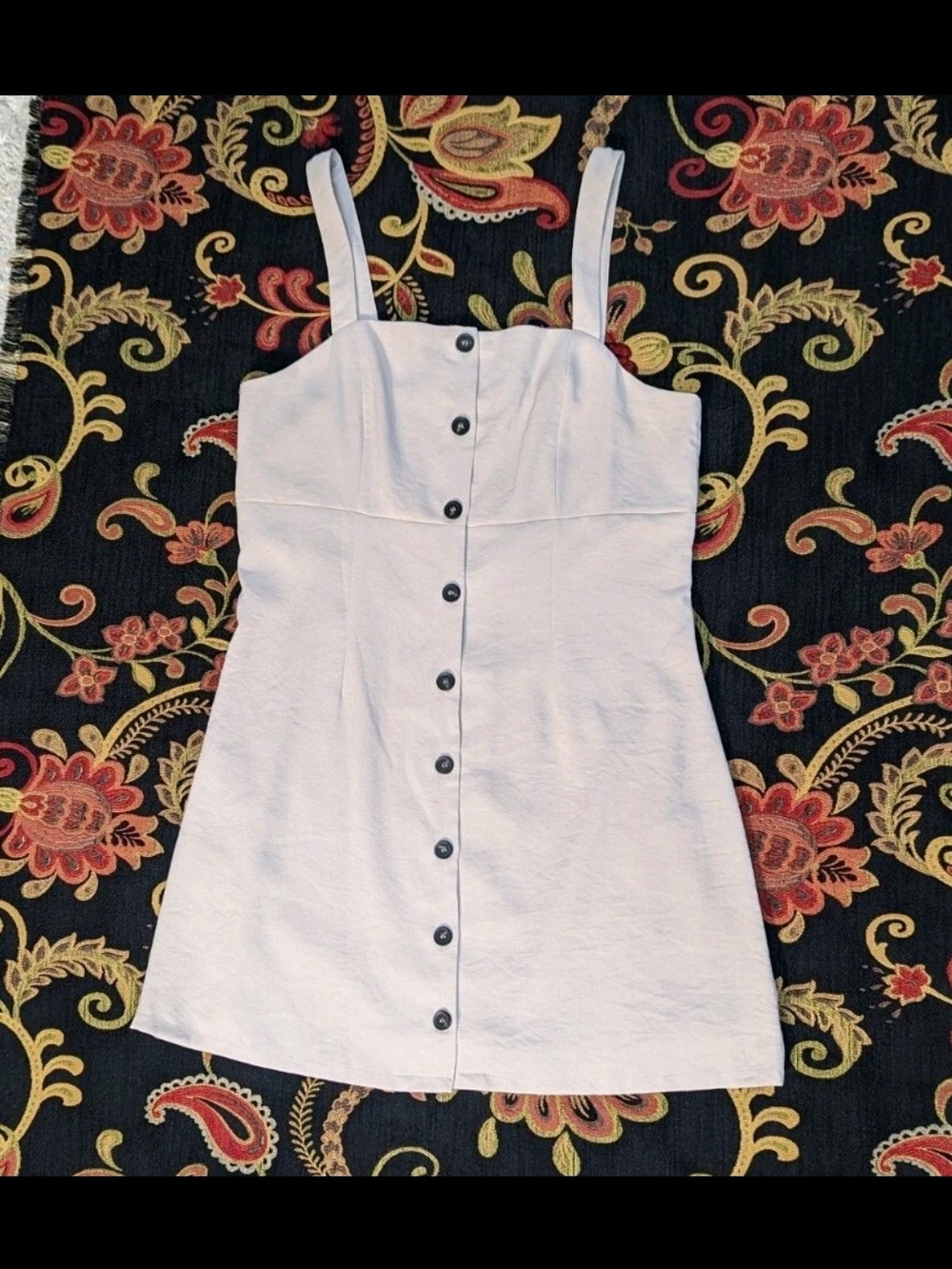 NWT Sugar + Lips Beige Shoulder Strap Lined Dress  White Button-Front Mini Dress